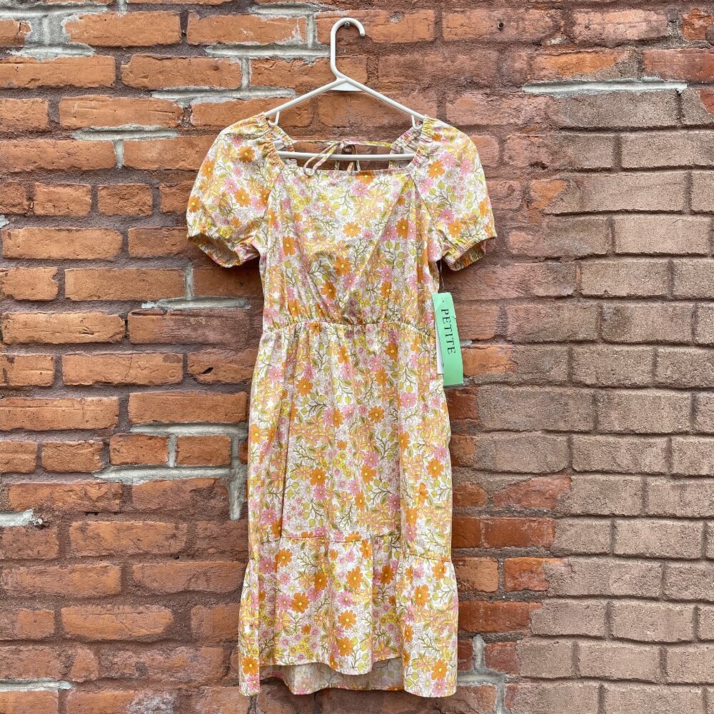 Chloe+Rene Cotton Floral 70s Cottagecore Babydoll Peasant Dress Petite Small New